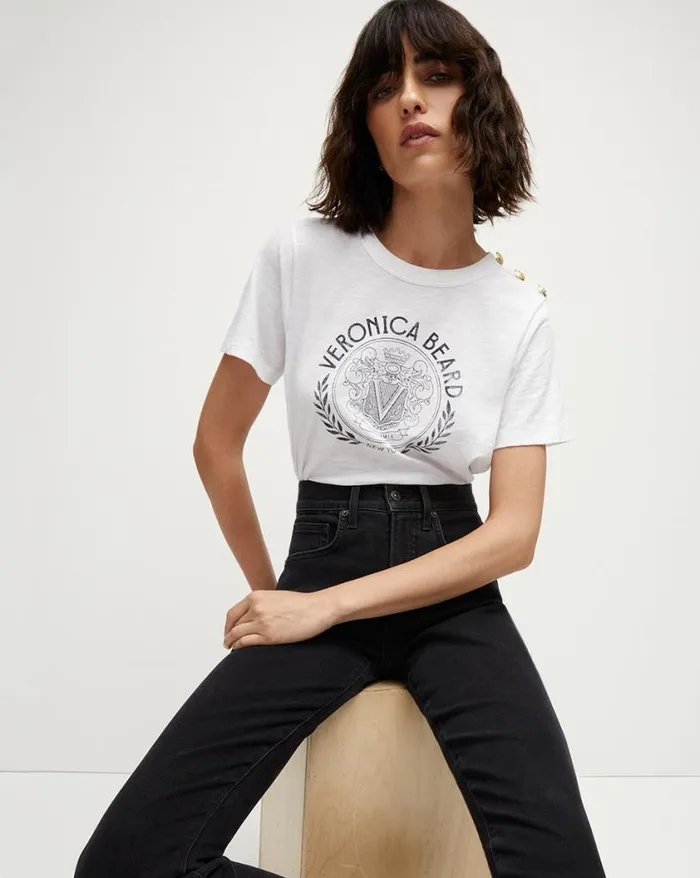 Tops and Tees Shop Veronica Beard Carla Logo Tee Whitenavy
