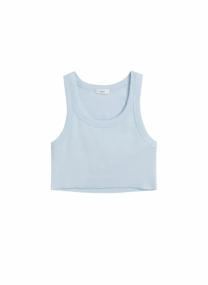Tops Women ALC Halsey Cropped Cotton Rib Tank Ice Blue Tops Women ALC Halsey Cropped Cotton Rib Tank Ice Blue
