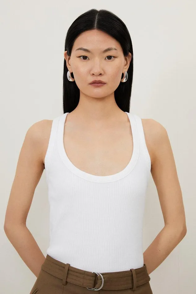 Tops Women Karen Millen Compact Jersey Rib Racer Crop Top White
