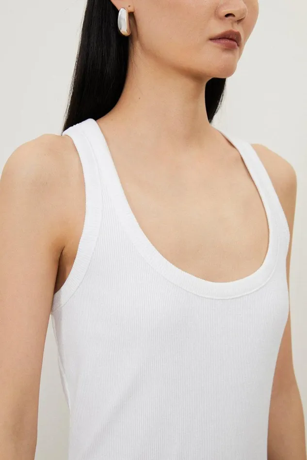 Tops Women Karen Millen Compact Jersey Rib Racer Crop Top White