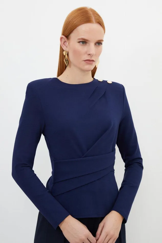 Tops Women Karen Millen Jersey Ponte Twist Hardwear Top Navy