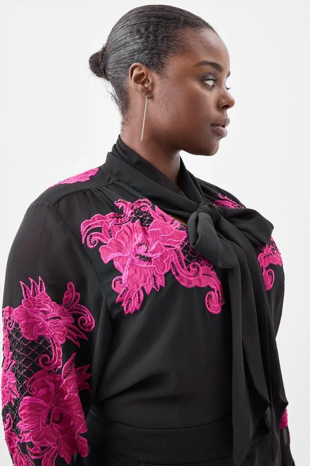 Tops Women Karen Millen Plus Size Velvet Applique Satin Woven Top Pink