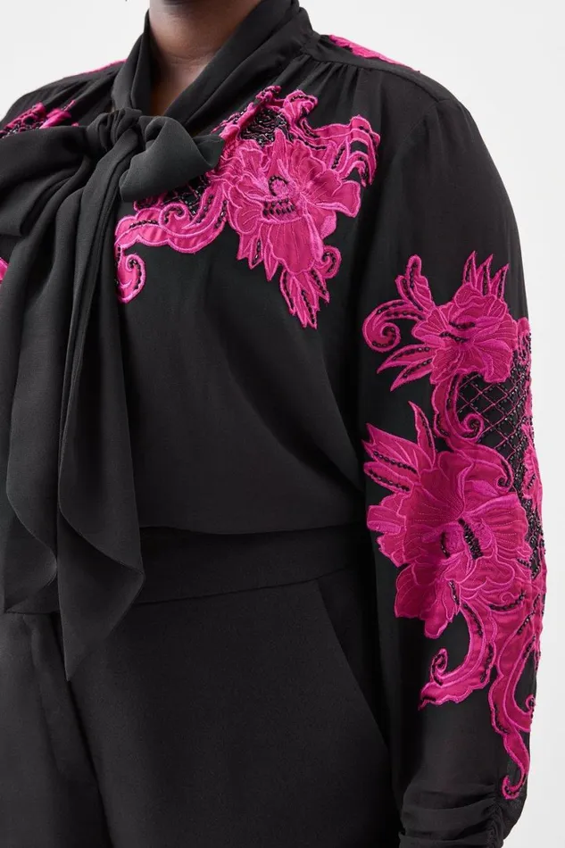 Tops Women Karen Millen Plus Size Velvet Applique Satin Woven Top Pink