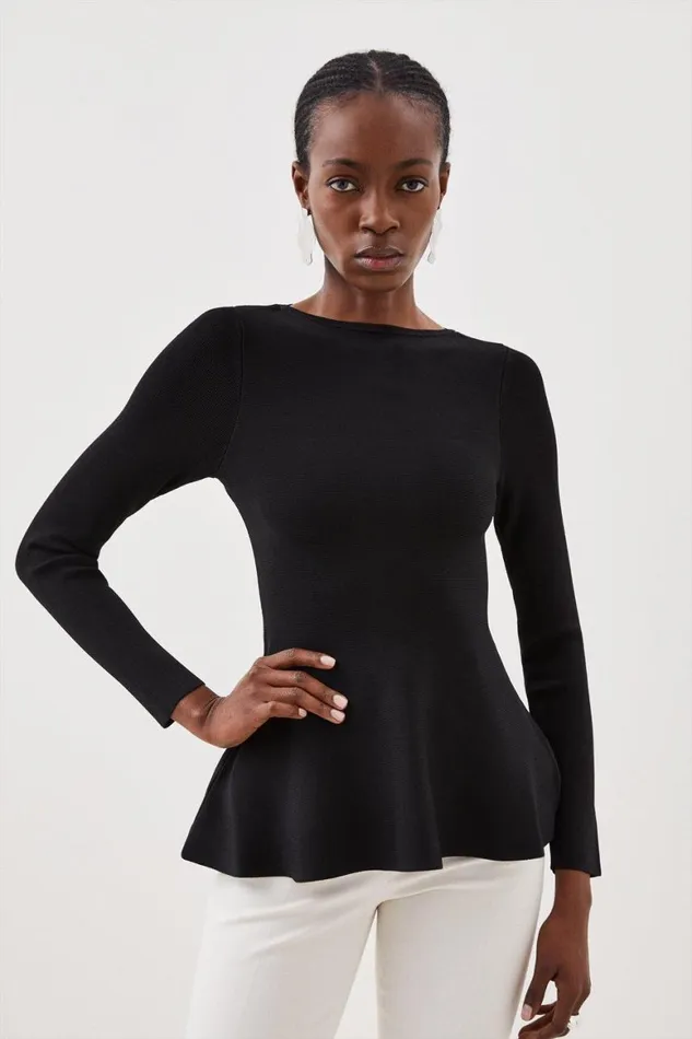 Tops Women Karen Millen Premium Drape Compact Knit Top Black