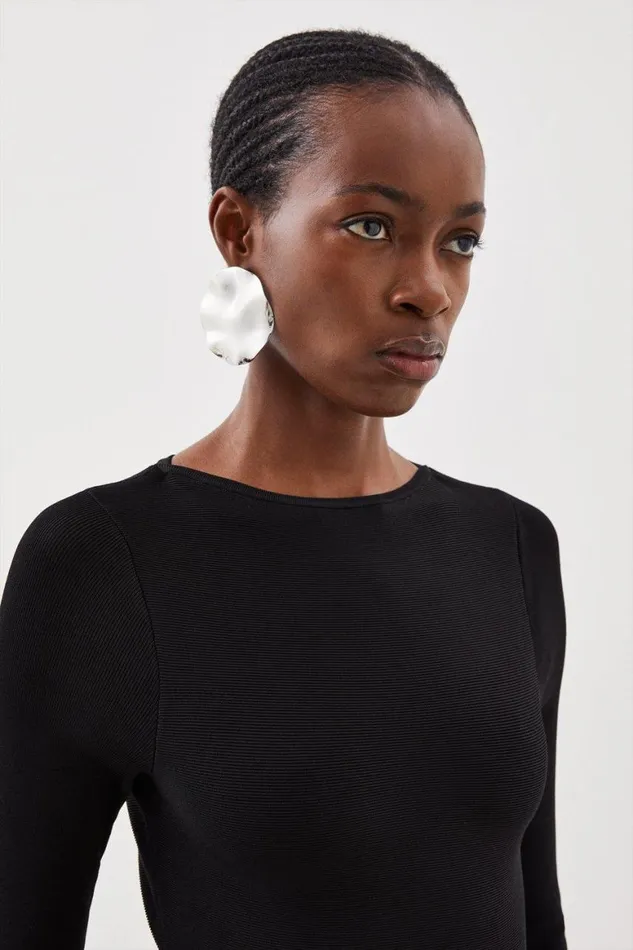 Tops Women Karen Millen Premium Drape Compact Knit Top Black