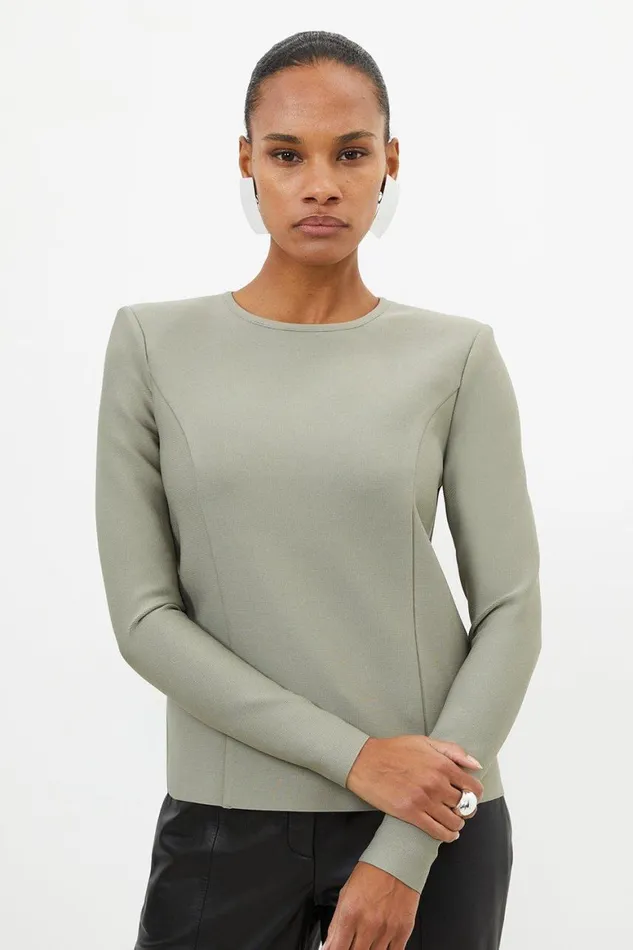 Tops Women Karen Millen Relaxed Structured Knit Bandage Top Light Khaki