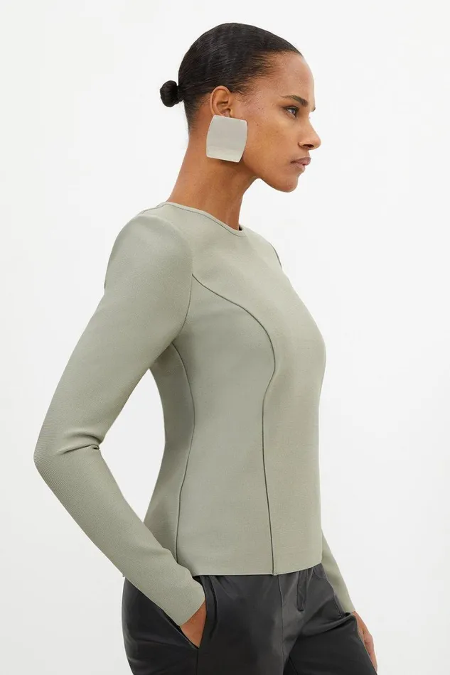 Tops Women Karen Millen Relaxed Structured Knit Bandage Top Light Khaki