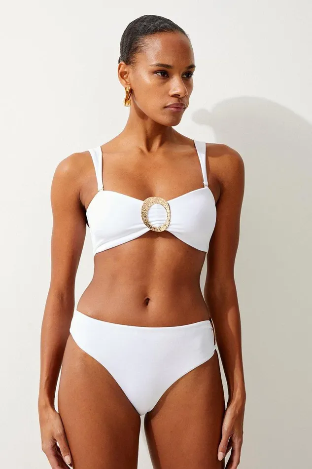 Tops Women Karen Millen Slinky Bandeau Trim Detail Bikini Top White