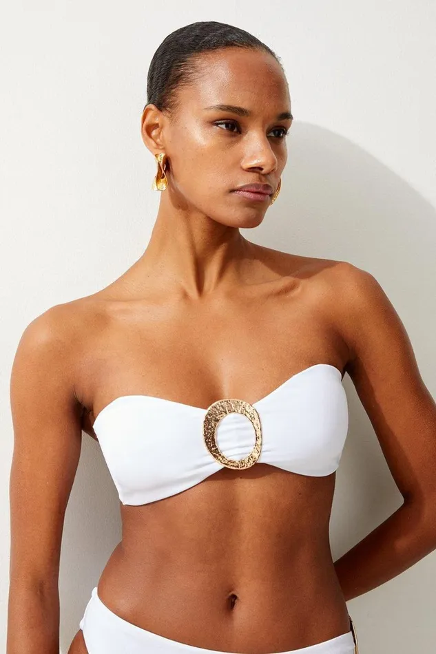 Tops Women Karen Millen Slinky Bandeau Trim Detail Bikini Top White