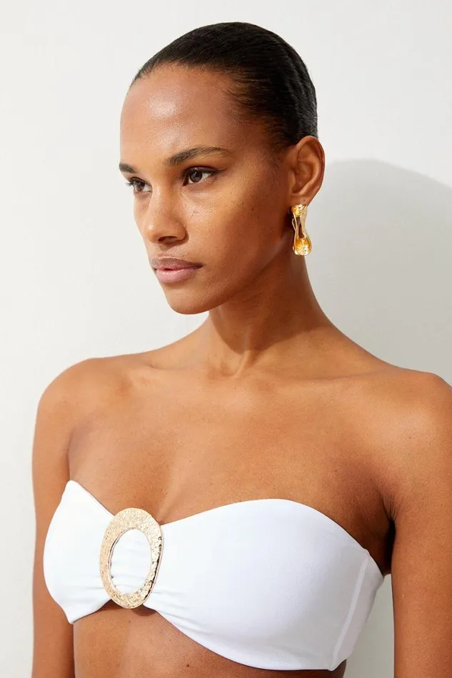 Tops Women Karen Millen Slinky Bandeau Trim Detail Bikini Top White