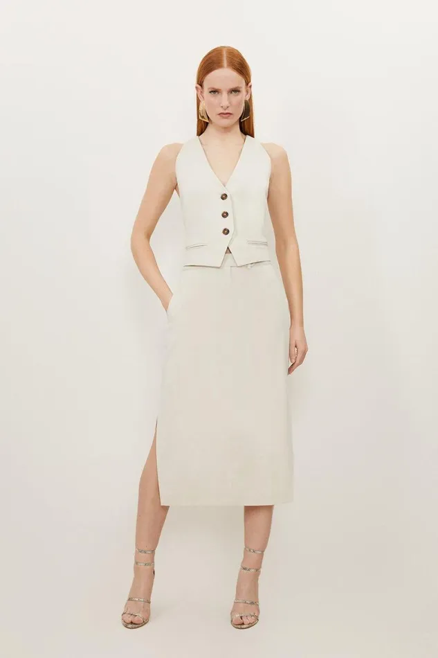 Tops Women Karen Millen Tencel Single Breasted Tailored Waistcoat Stone