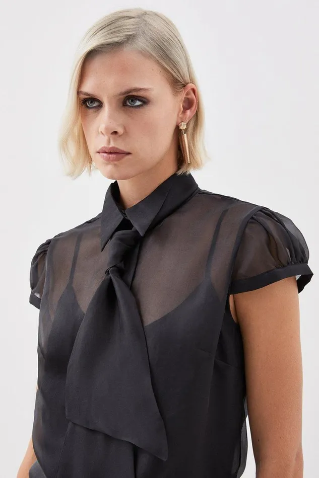 Tops Women Karen Millen The Founder Organza Tie Detail Woven Blouse
