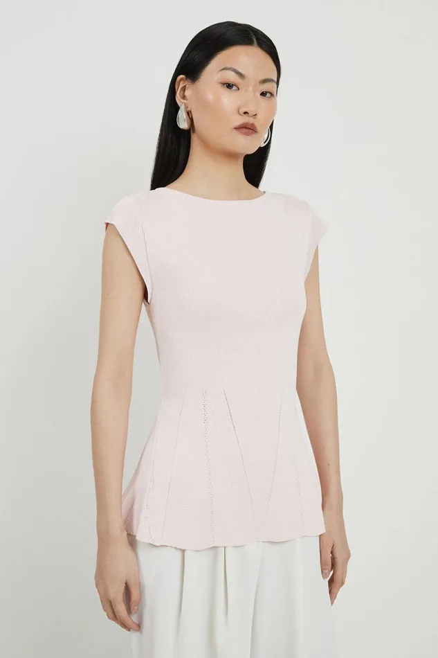 Tops Women Karen Millen Viscose Blend Knit Peplum Top Soft Pink