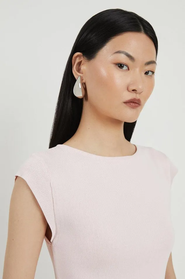 Tops Women Karen Millen Viscose Blend Knit Peplum Top Soft Pink