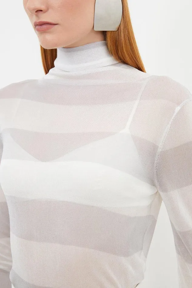 Tops Women Karen Millen Viscose Blend Slinky Sheer Knit Striped Top Stripe