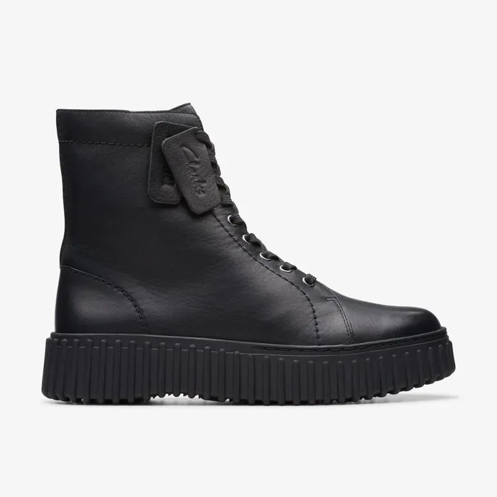 Torhill Rise Black Leather Women Clarks Boots and Booties