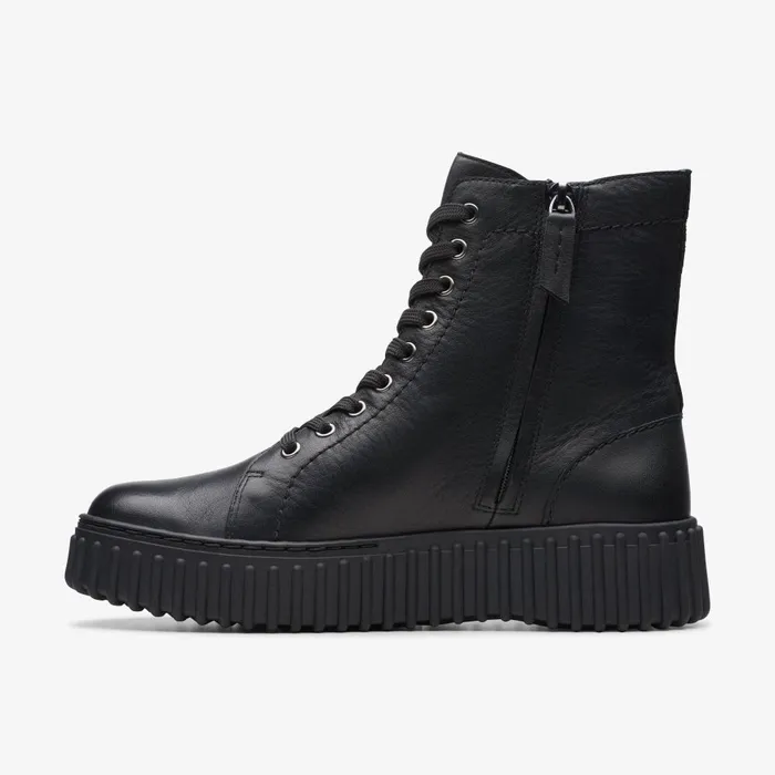 Torhill Rise Black Leather Women Clarks Boots and Booties
