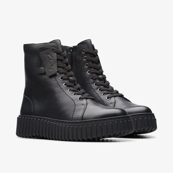Torhill Rise Black Leather Women Clarks Boots and Booties