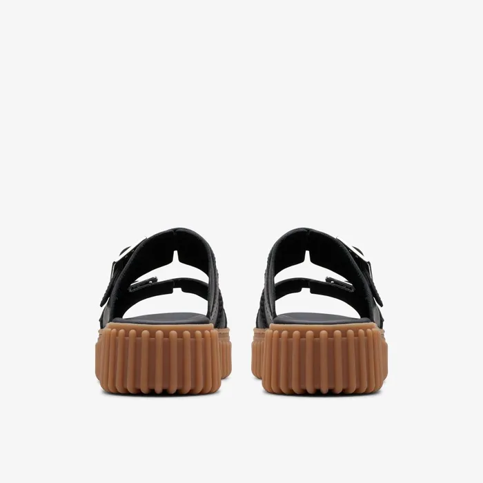 Torhill Slide Black Leather Women Clarks Platforms