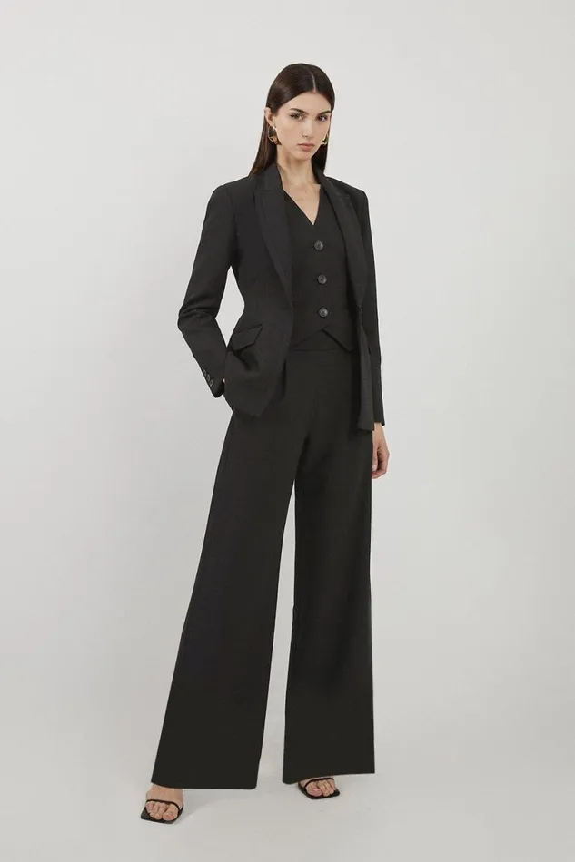 Trousers Women Karen Millen Clean Tailored Grosgrain Tipped Wide Leg Trousers Black