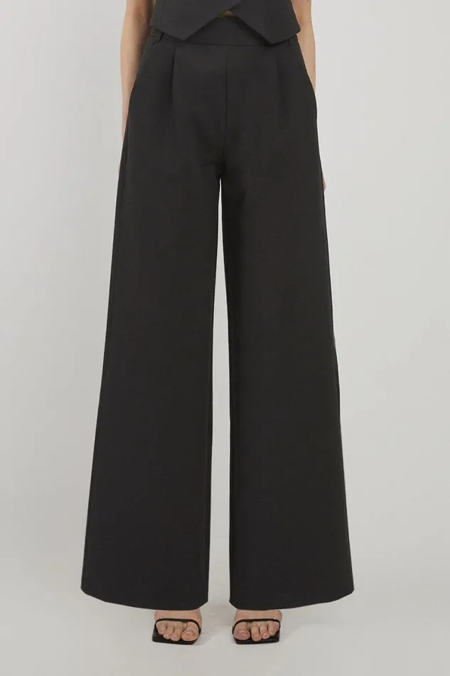 Trousers Women Karen Millen Clean Tailored Grosgrain Tipped Wide Leg Trousers Black