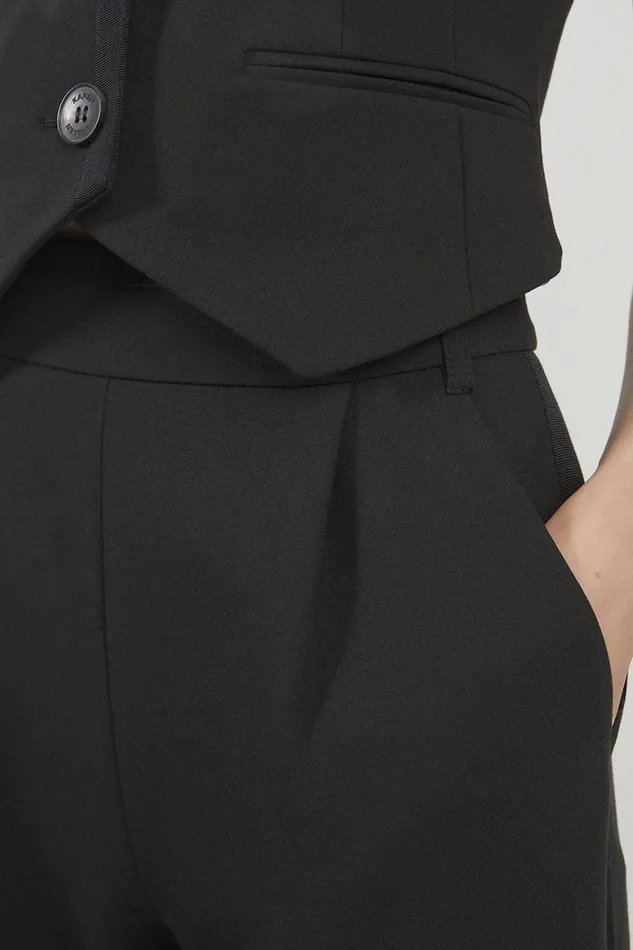 Trousers Women Karen Millen Clean Tailored Grosgrain Tipped Wide Leg Trousers Black