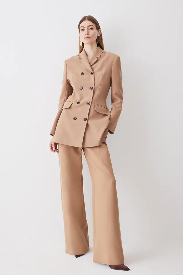 Trousers Women Karen Millen Compact Stretch Low Waist Trouser Camel