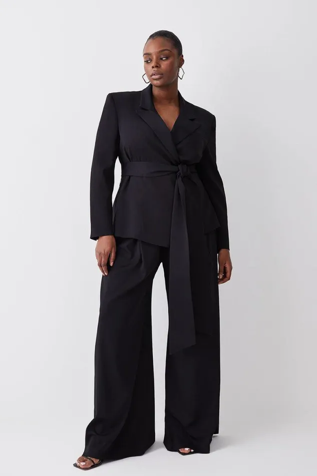Trousers Women Karen Millen Plus Pleat Detail Wide Leg Trouser Black