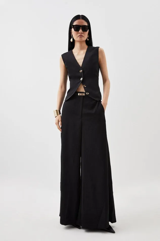 Trousers Women Karen Millen Satin Back Crepe Woven Wide Leg Trousers Black
