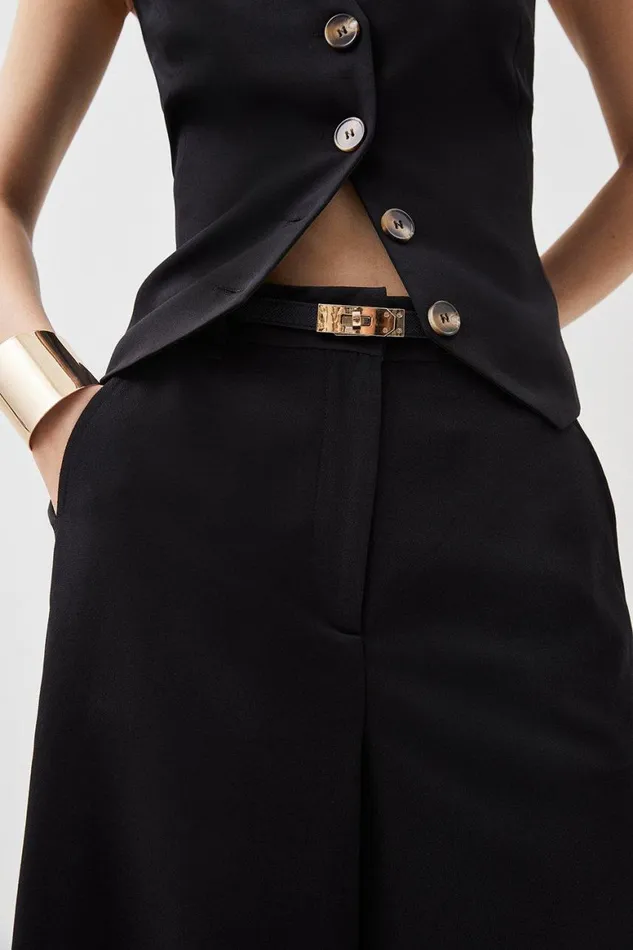 Trousers Women Karen Millen Satin Back Crepe Woven Wide Leg Trousers Black