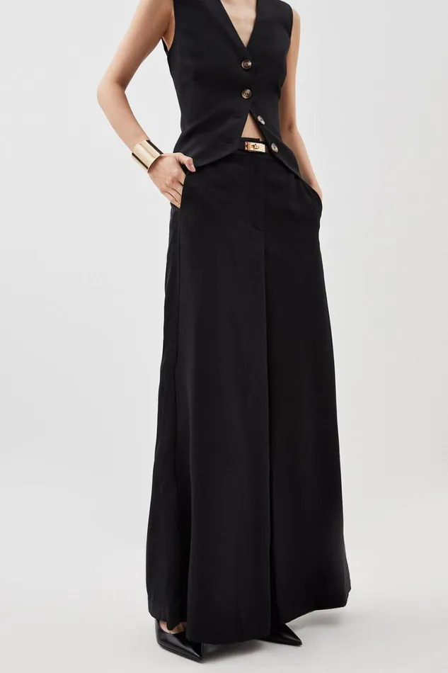 Trousers Women Karen Millen Satin Back Crepe Woven Wide Leg Trousers Black