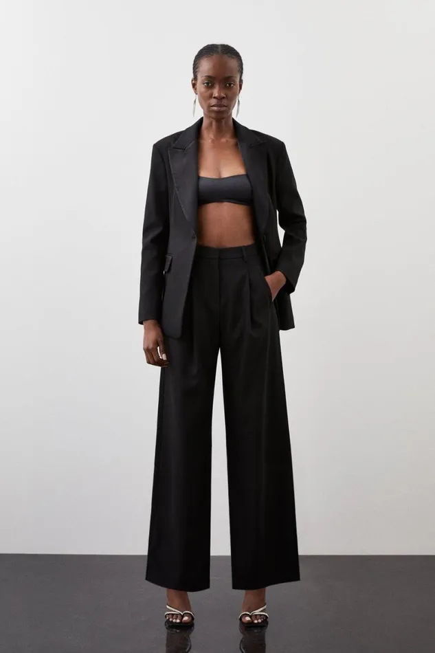 Trousers Women Karen Millen Tailored Premium Twill High Waisted Straight Leg Trousers Black