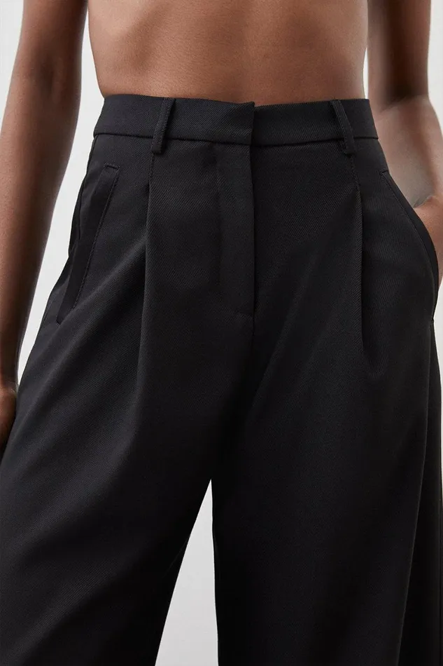 Trousers Women Karen Millen Tailored Premium Twill High Waisted Straight Leg Trousers Black