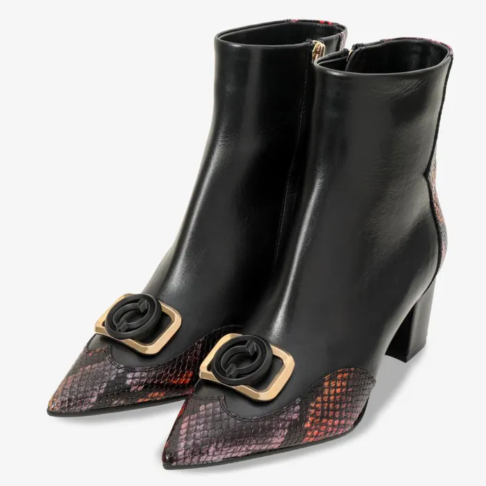 Vinci Leather Boots and Booties Gray Black and Fuchsia Leather Block Heel Boot 8211 Women