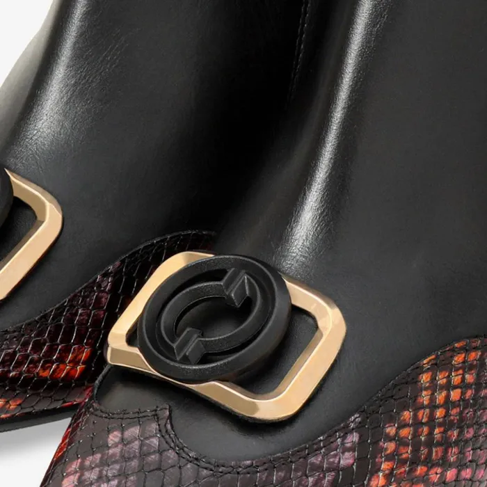 Vinci Leather Boots and Booties Gray Black and Fuchsia Leather Block Heel Boot 8211 Women