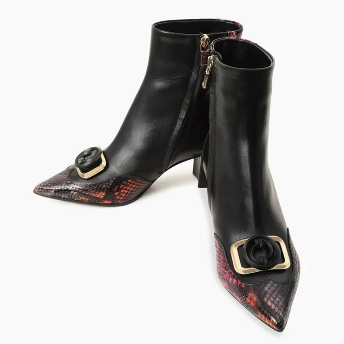 Vinci Leather Boots and Booties Gray Black and Fuchsia Leather Block Heel Boot 8211 Women