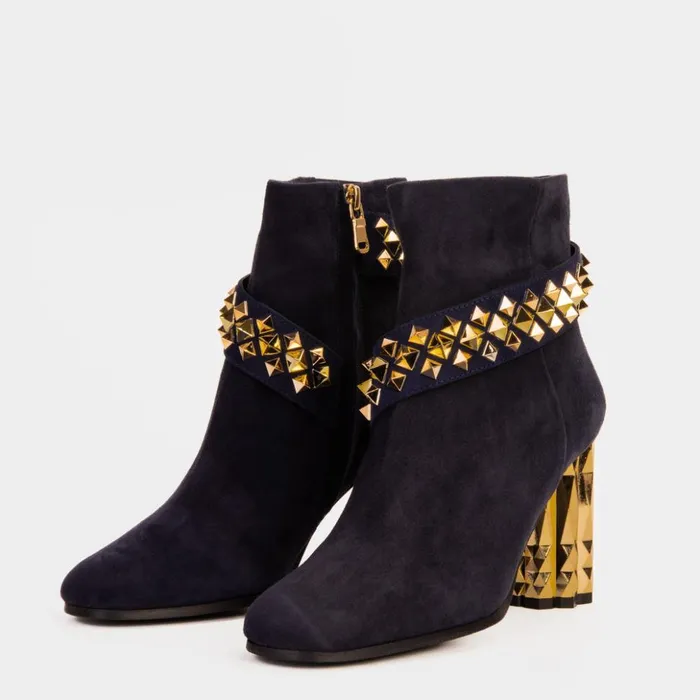 Vinci Leather Boots and Booties The Metal Navy Suede Leather Block Heel Boot 8211 Women