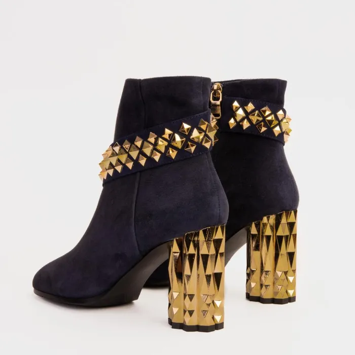 Vinci Leather Boots and Booties The Metal Navy Suede Leather Block Heel Boot 8211 Women