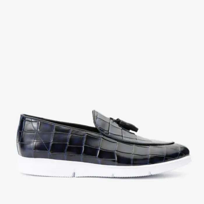Vinci Leather Casual The Parga Navy Blue Leather Tassel Casual Loafer Shoe 8211 Men