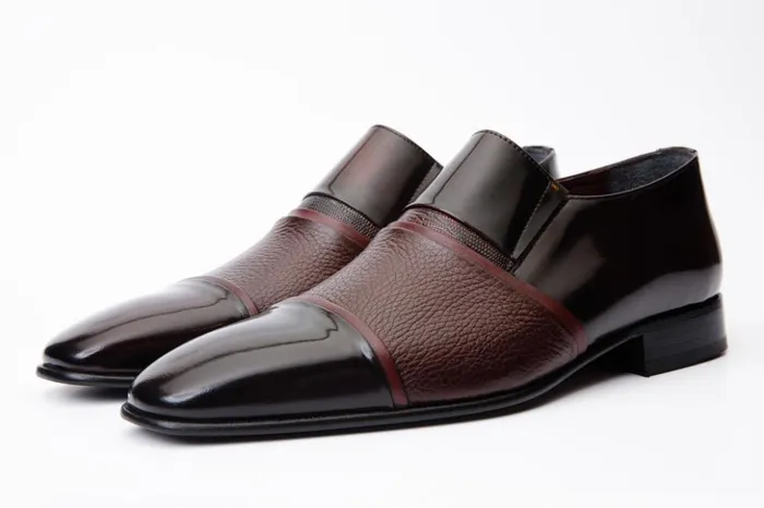 Vinci Leather Dress Shoes The Everest Burgundy and Burneshed Leather Cap Toe Dress Loafer Shoe 8211 Men