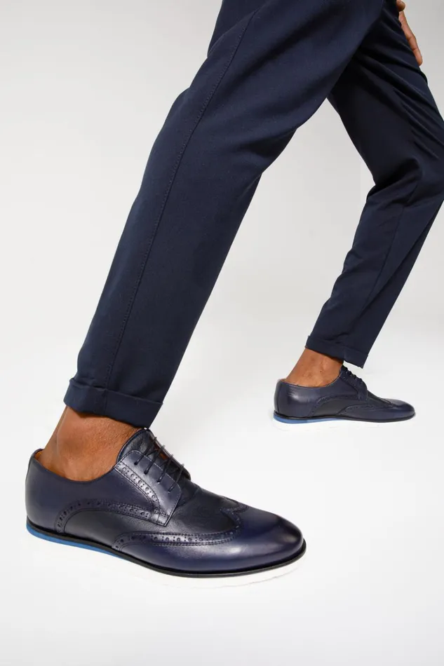 Vinci Leather Dress Shoes The Molise Navy Blue Wingtip Semi Brogue Derby Shoe 8211 Men