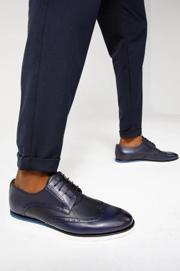 Vinci Leather Dress Shoes The Molise Navy Blue Wingtip Semi Brogue Derby Shoe 8211 Men