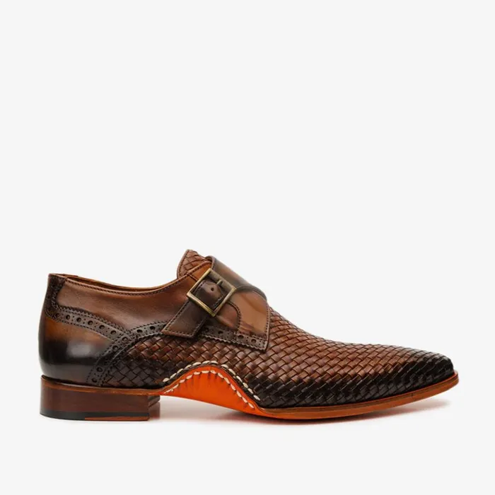Vinci Leather Dress Shoes The Rolls Woven Tan Leather Single Monk Strap Handmade Shoe 8211 Men Vinci Leather Dress Shoes The Rolls Woven Tan Leather Single Monk Strap Handmade Shoe 8211 Men