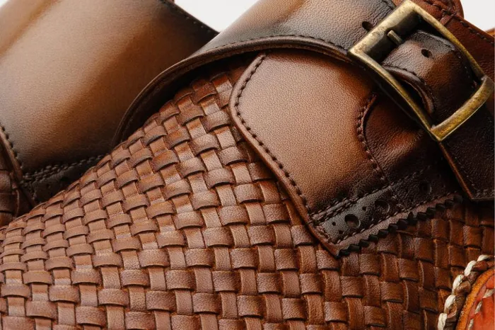Vinci Leather Dress Shoes The Rolls Woven Tan Leather Single Monk Strap Handmade Shoe 8211 Men
