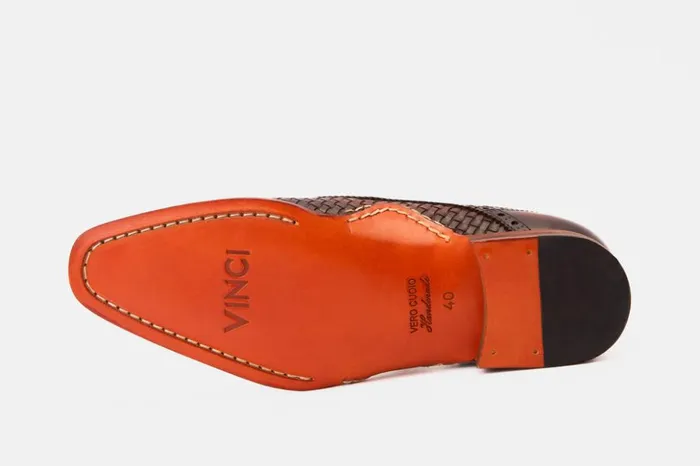Vinci Leather Dress Shoes The Rolls Woven Tan Leather Single Monk Strap Handmade Shoe 8211 Men