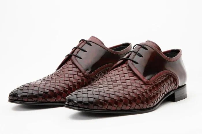 Vinci Leather Dress Shoes The Safaga Burgundy Woven Derby Shoe 8211 Men