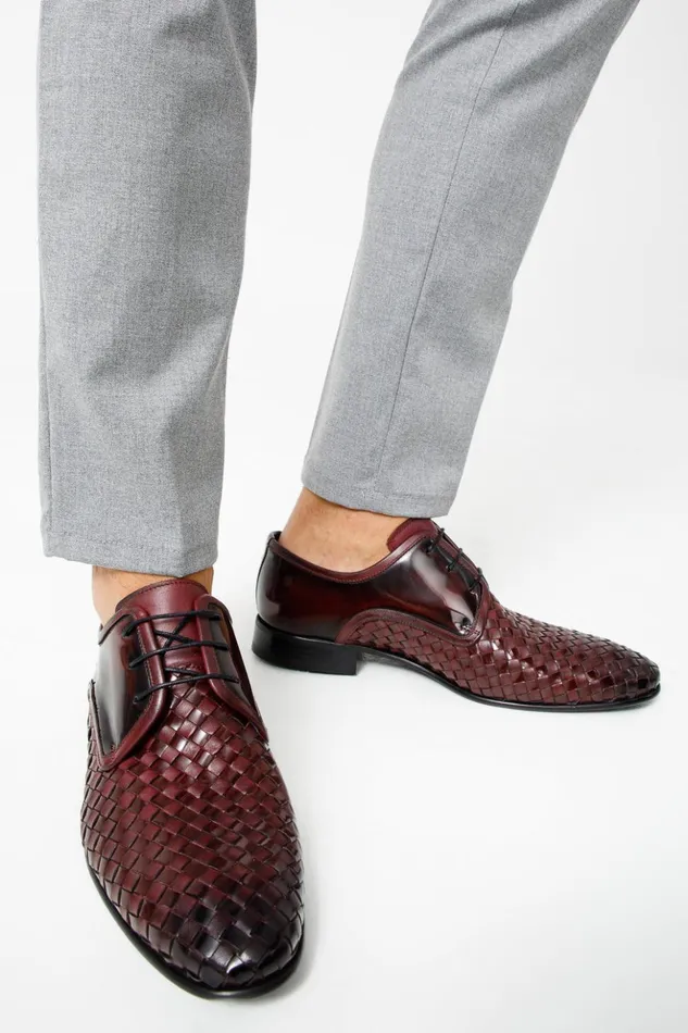 Vinci Leather Dress Shoes The Safaga Burgundy Woven Derby Shoe 8211 Men