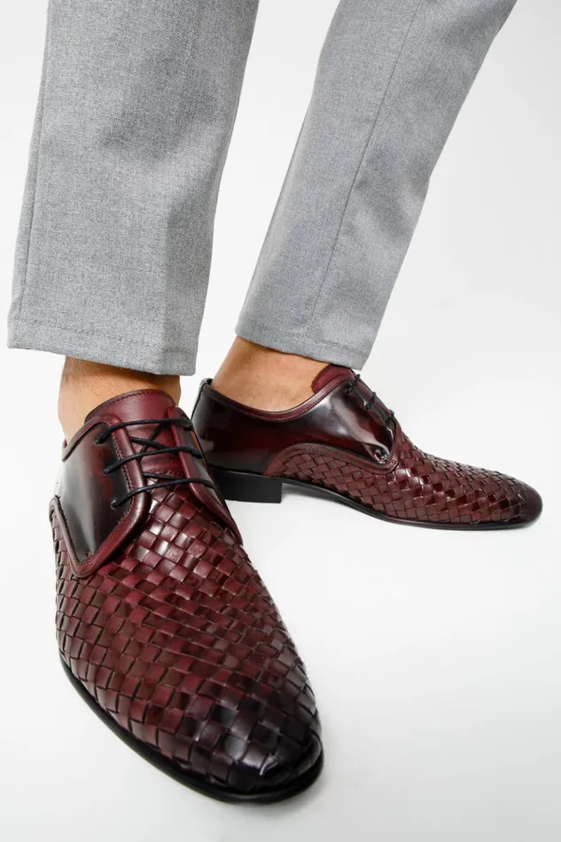 Vinci Leather Dress Shoes The Safaga Burgundy Woven Derby Shoe 8211 Men