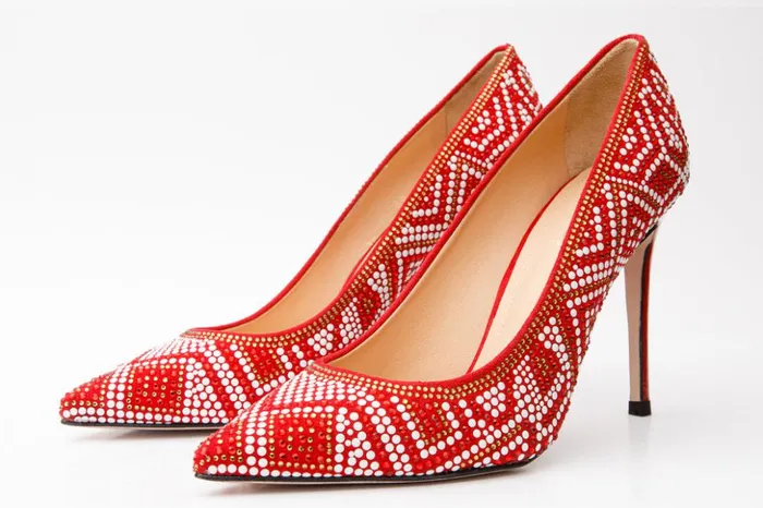Vinci Leather Heels The Nampula Red Glitter Leather Pump Shoe 8211 Women