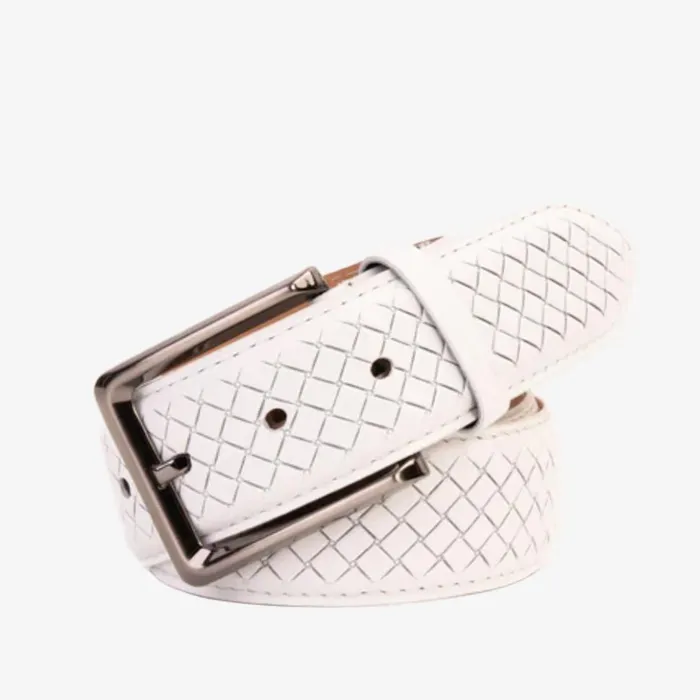 Vinci Leather Leather Belts The Turan White Woven Leather Belt 8211 Men